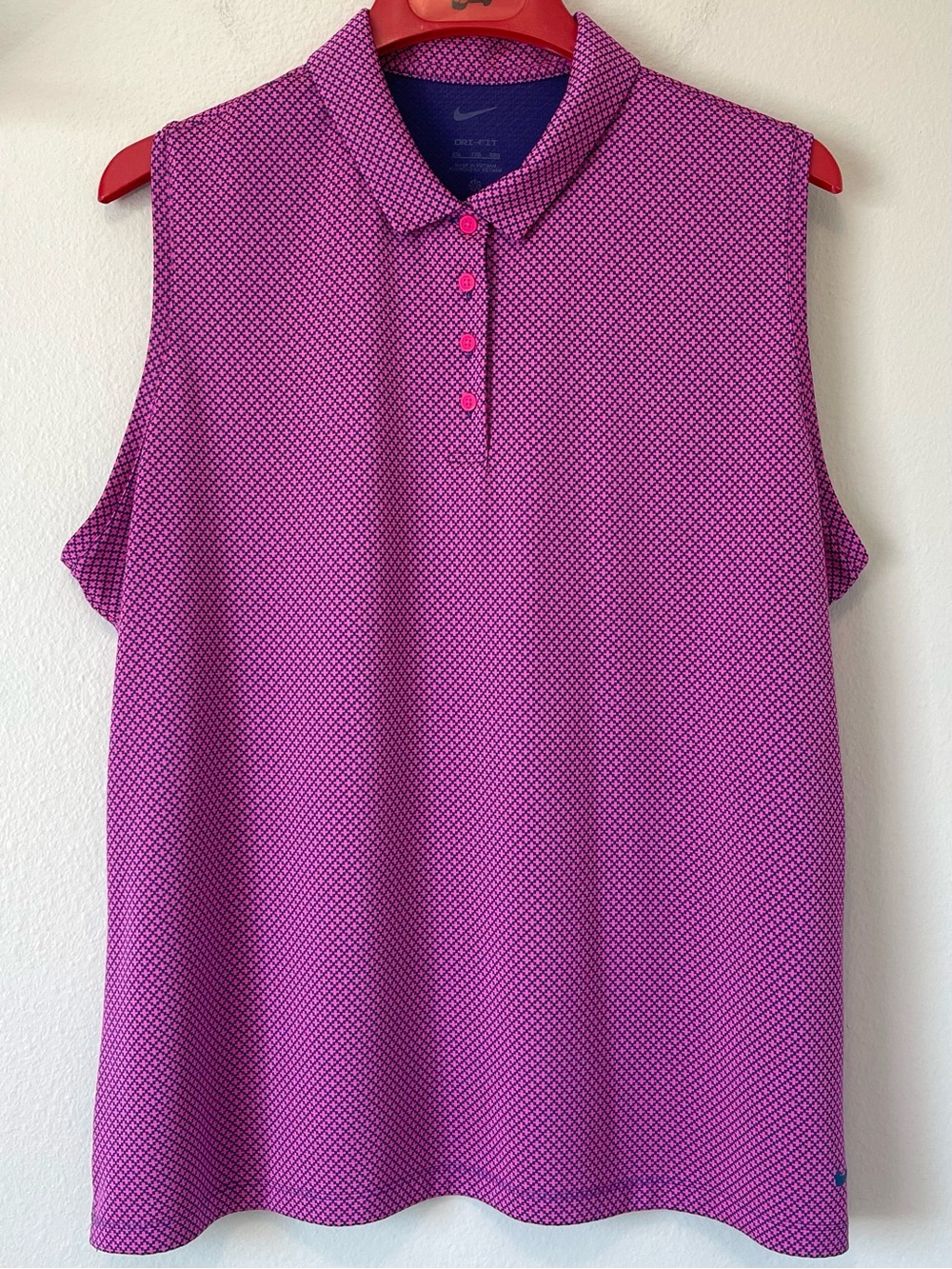 Nike Dri-Fit Golf Sleeveless Polo - Fuchsia & Micro Pattern - Size XXL